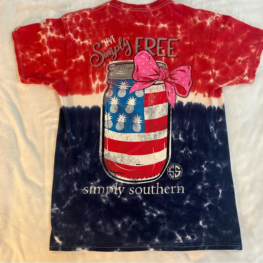 Simply Southern Patriotic Tie-Dye Tee Girls Youth sz S 4th of July Memorial Day